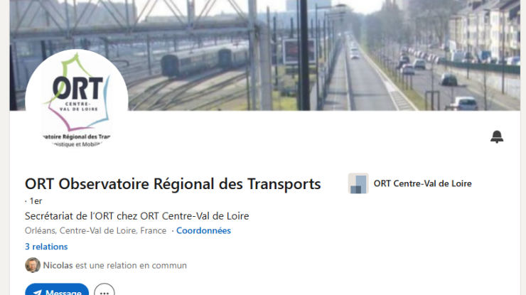 Capture d'écran de la nouvelle page LinkedIn de l'Observatoire Régional des Transports (ORT) du Centre-Val de Loire